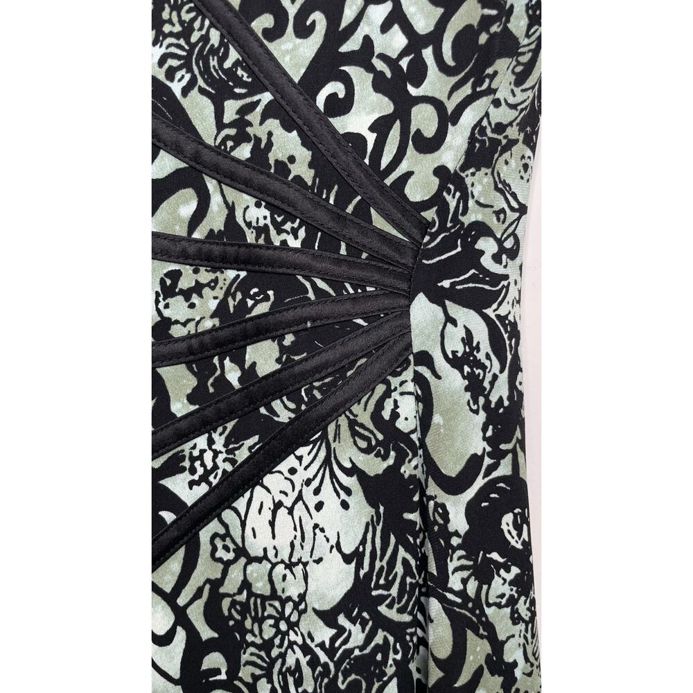 Connected Apparel Paisley Y2K Midi Shift Dress Floral Green Black Women's Size 6 - Picture 5 of 12